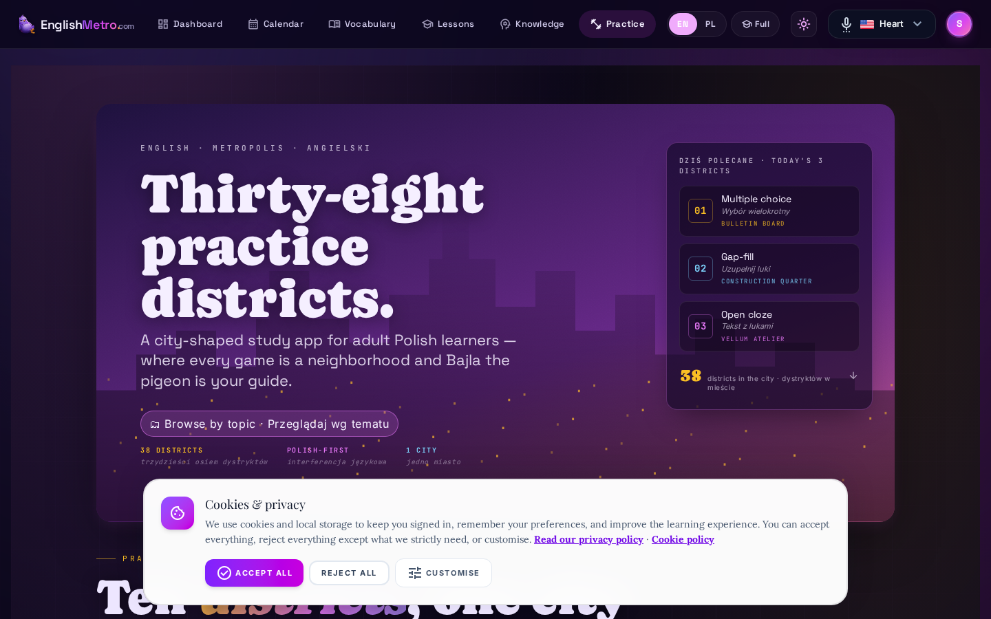 English Metro bilingual learning platform interface